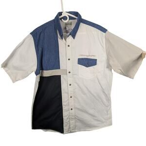 Express Rider Shirt Mens Large Western Button Up Short Sleeve Colorblock Rodeo